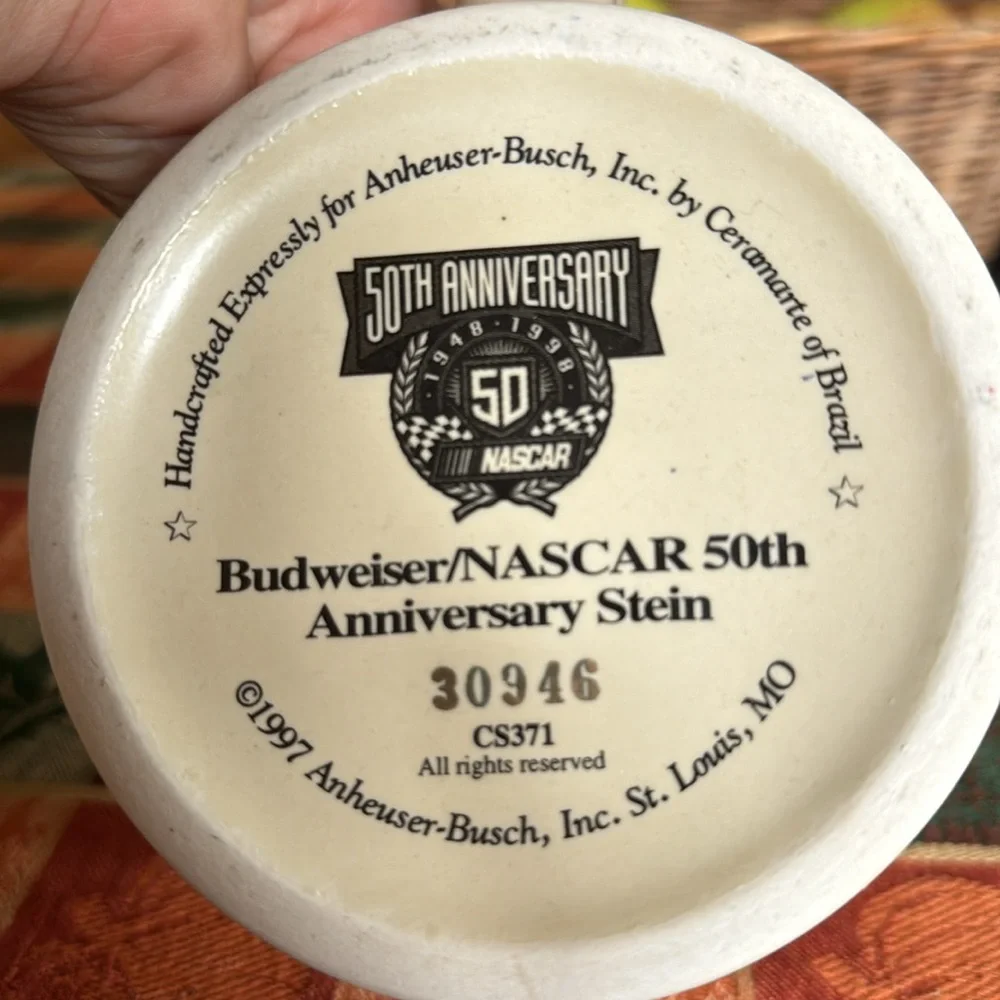 Budweiser NASCAR 50th Anniversary commemorative beer stein mug